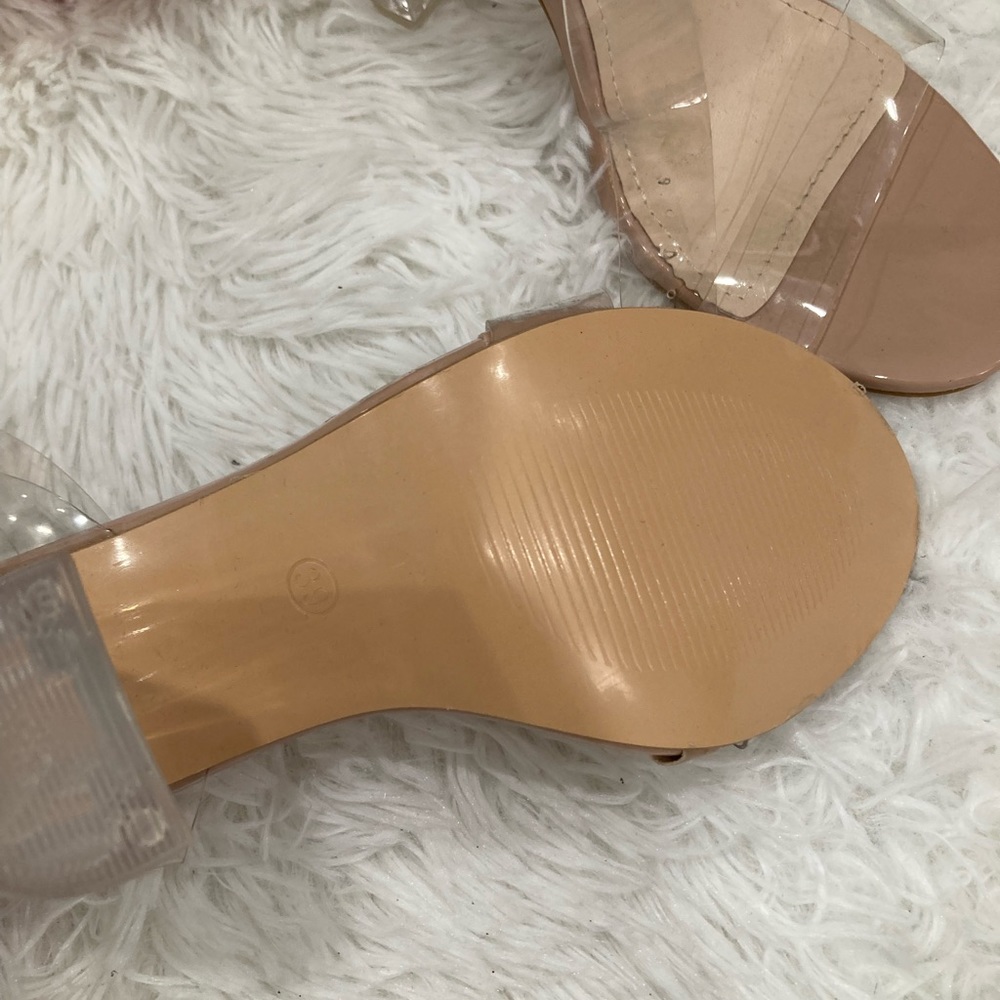 Clear strap heels chunky heel beige - Picture 3 of 10